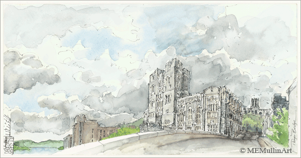 MEMullinArt -- Walking over Thayer Bridge to Taylor Hall