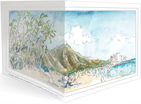 Waikiki wraparound notecard by Mary Mullin